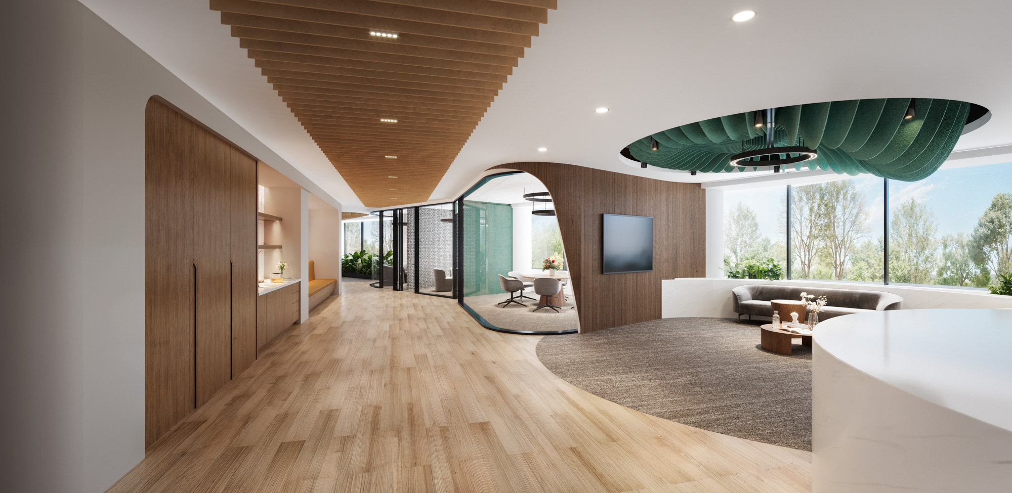 rendering of lobby and conference rooms at The Tower Building