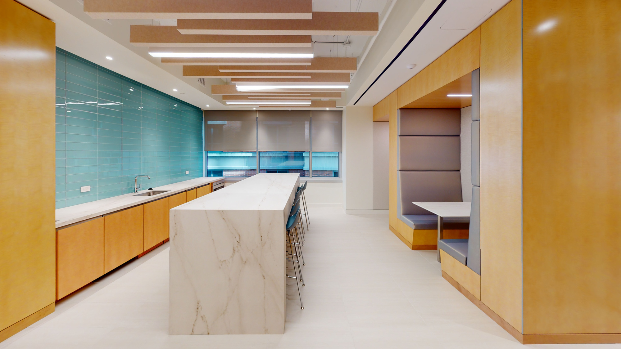 banquette and counter seating in common space at 1050 K Street NW