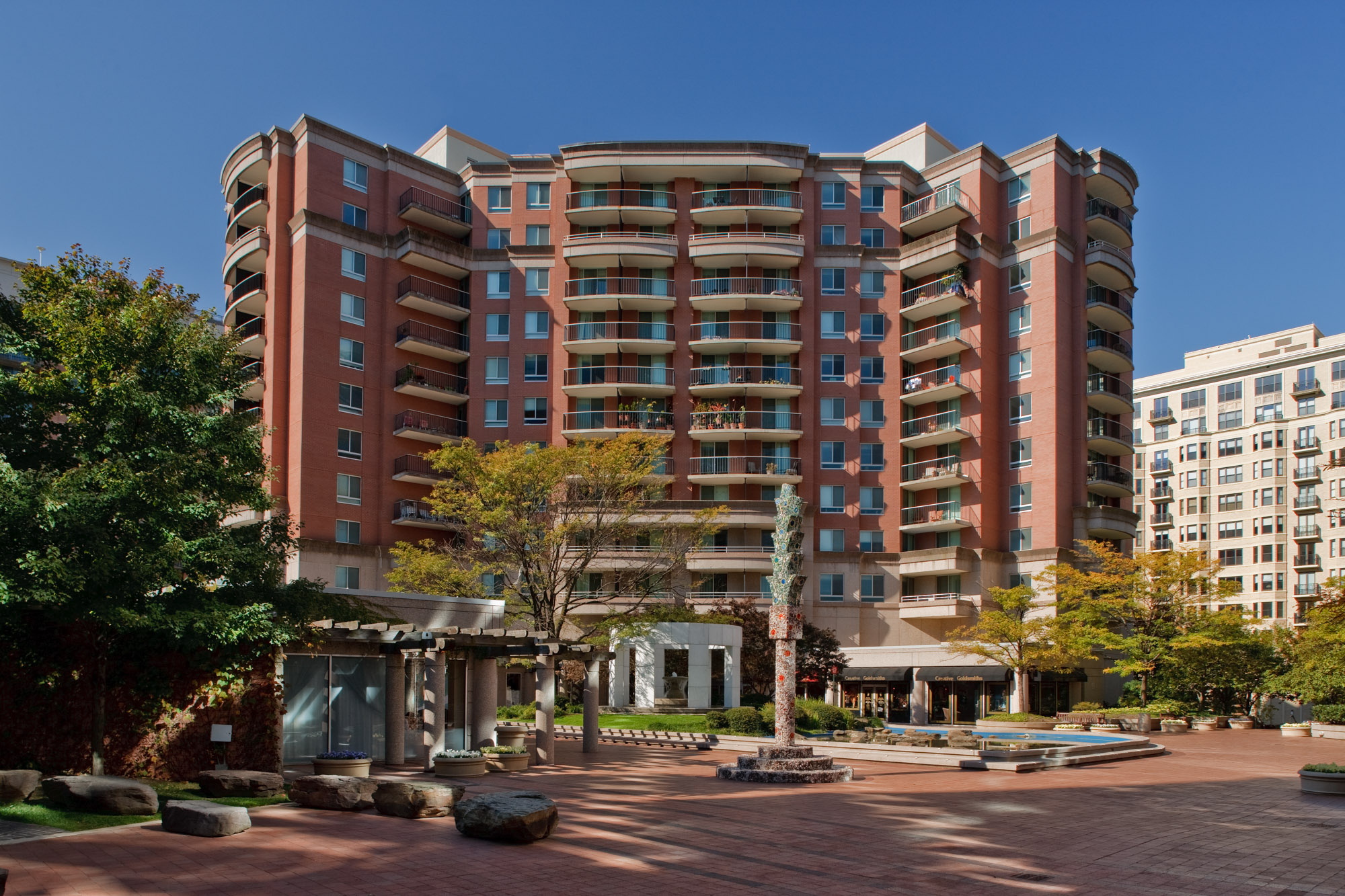 exterior view of Bethesda Place Apartments in Bethesda, MD