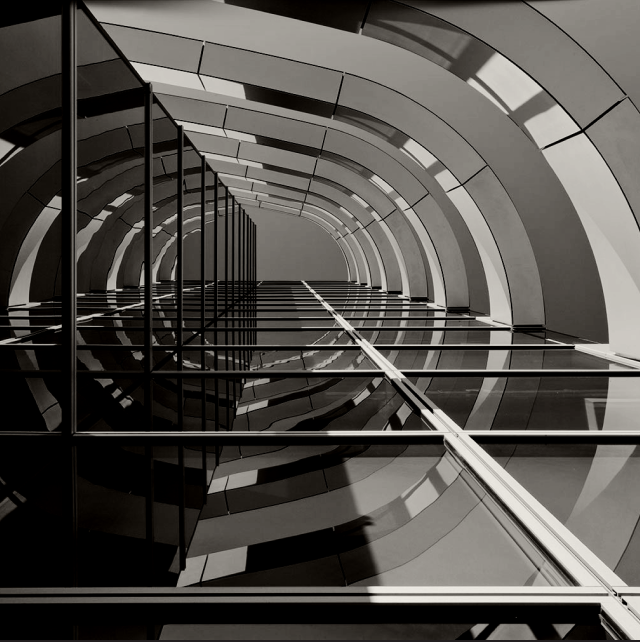 close up of glass panels on an building