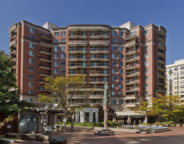 exterior view of Bethesda Place Apartments in Bethesda, MD