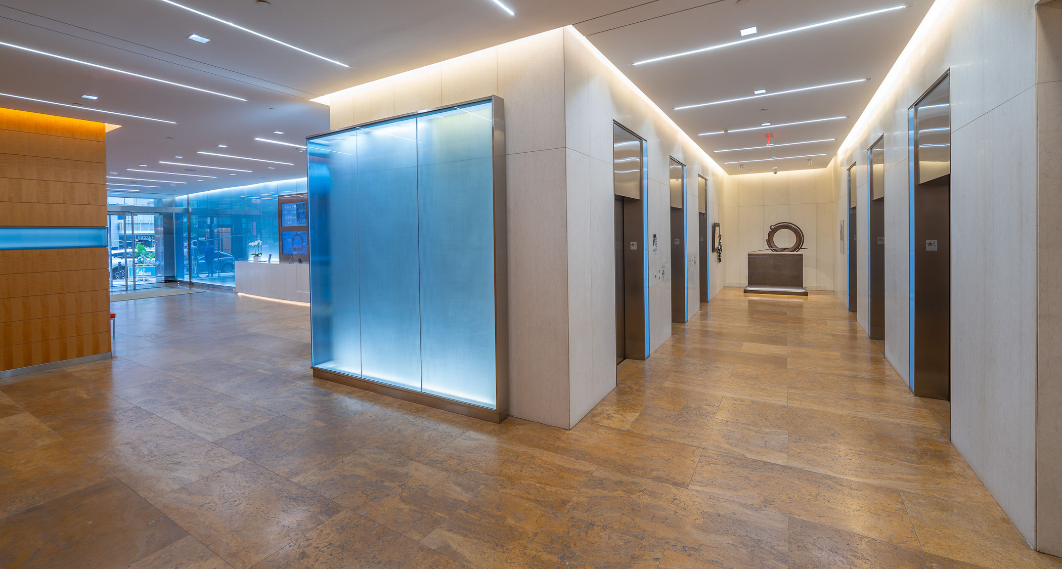 building lobby with elevator bank