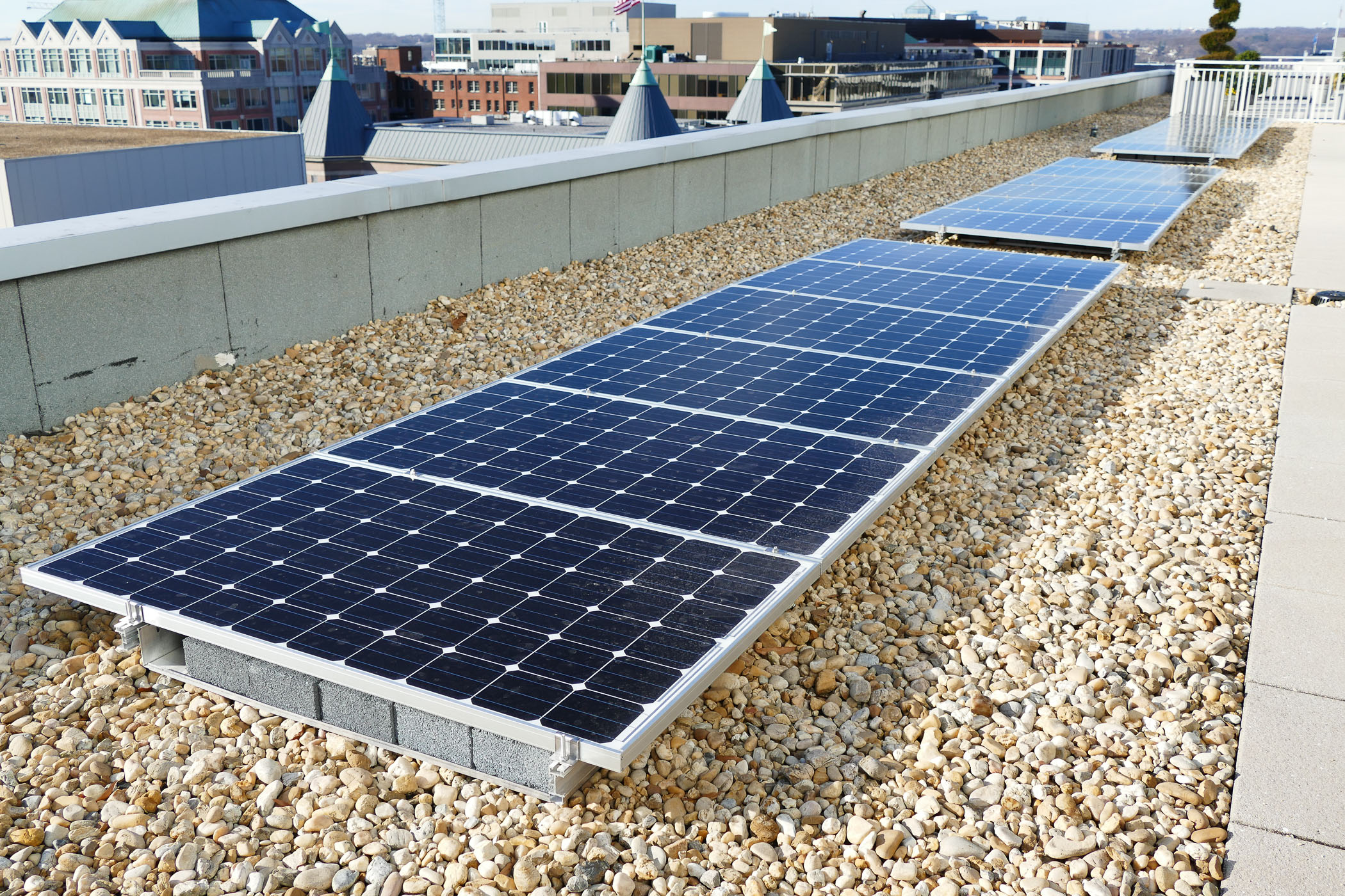 solar panels on the roof of The Millennium Building