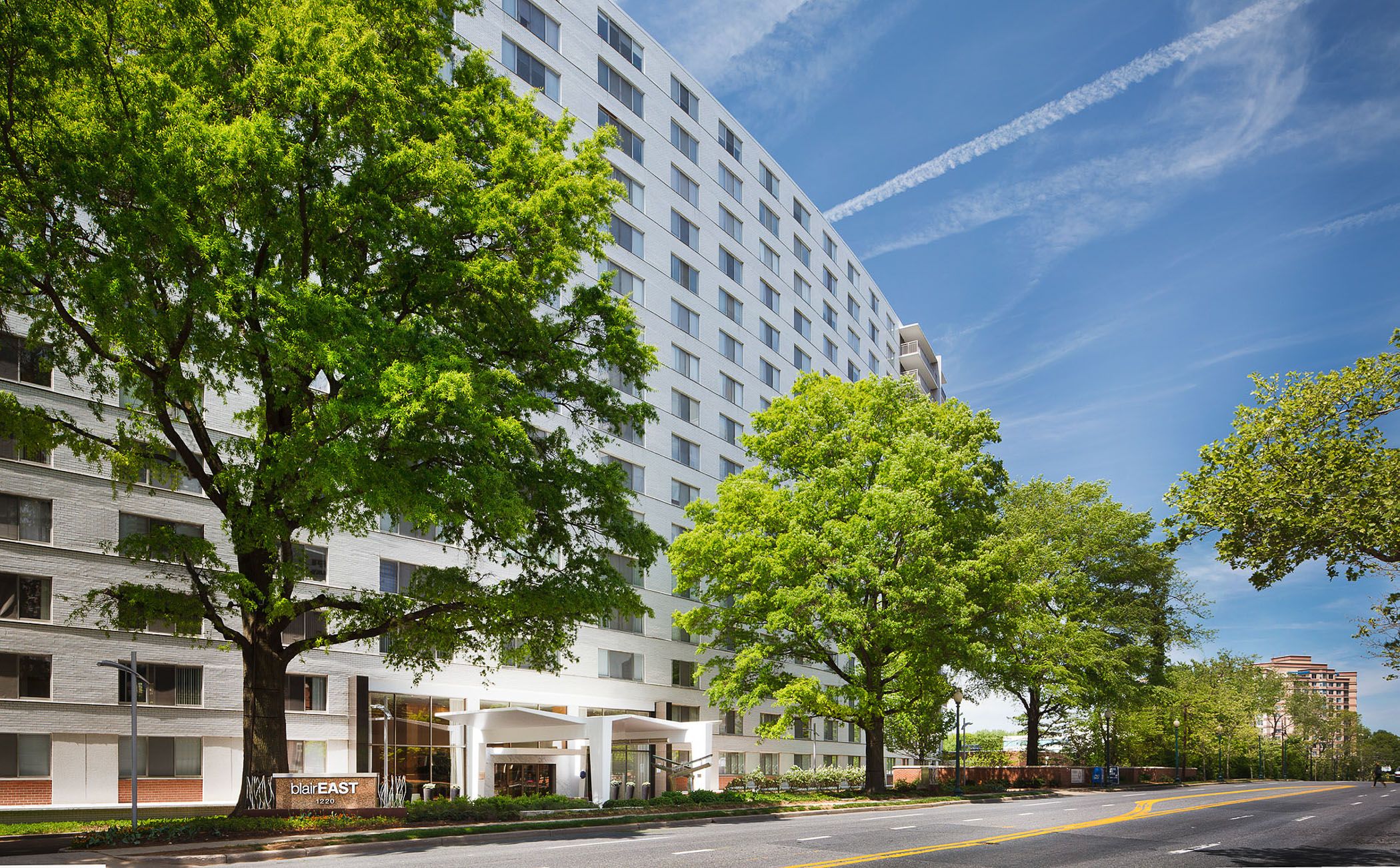 trees in front of Blair East at the Blairs District